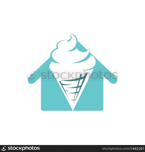 Home and Cone ice cream vector icon logo. Ice Cream scoop symbol, logo illustration.