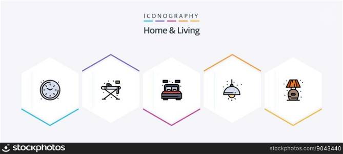 Home And Living 25 FilledLine icon pack including living. light. home. lump. home