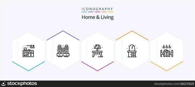 Home And Living 25 Line icon pack including dinner. living. home. home. living