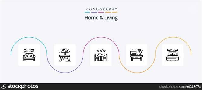 Home And Living Line 5 Icon Pack Including living. desk. home. office. home