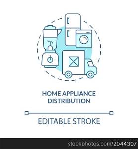 Home appliance distribution turquoise blue concept icon. Wholesale of domestic equipment. Distribution abstract idea thin line illustration. Vector isolated outline color drawing. Editable stroke. Home appliance distribution turquoise blue concept icon