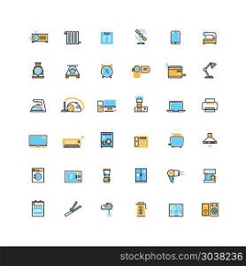 Home appliances and electronics devices vector icons. Home appliances and electronics devices vector icons. Electronic appliance for home and device technology appliance microwave and refrigerator illustration
