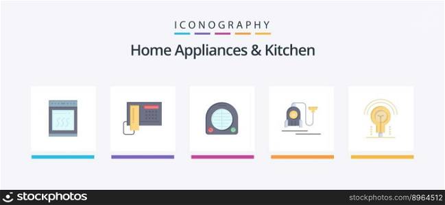 Home Appliances And Kitchen Flat 5 Icon Pack Including idea. cable. fan. hotel. vacuum. Creative Icons Design