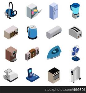 Home appliances icons in isometric 3d style isolated on white. Home appliances icons