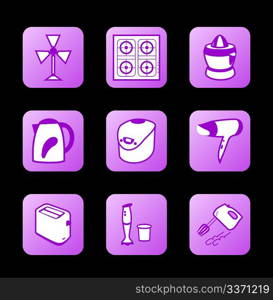 Home appliances icons, purple contour series. Vector