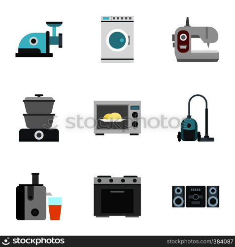 Home appliances icons set. Flat illustration of 9 home appliances vector icons for web. Home appliances icons set, flat style