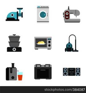 Home appliances icons set. Flat illustration of 9 home appliances vector icons for web. Home appliances icons set, flat style