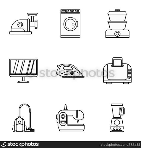 Home appliances icons set. Outline illustration of 9 home appliances vector icons for web. Home appliances icons set, outline style