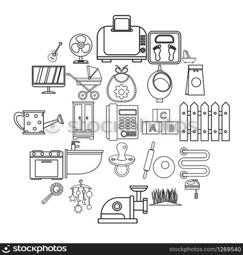 Home appliances icons set. Outline set of 25 home appliances vector icons for web isolated on white background. Home appliances icons set, outline style