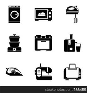 Home appliances icons set. Simple illustration of 9 home appliances vector icons for web. Home appliances icons set, simple style