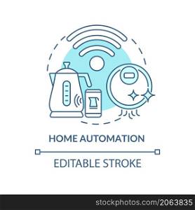 Home automation blue concept icon. Gadgets and devices. Household technology abstract idea thin line illustration. Isolated outline drawing. Editable stroke. Roboto-Medium, Myriad Pro-Bold fonts used. Home automation blue concept icon