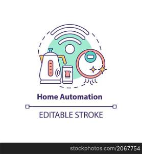 Home automation concept icon. Gadgets and devices. Household technology abstract idea thin line illustration. Isolated outline drawing. Editable stroke. Roboto-Medium, Myriad Pro-Bold fonts used. Home automation concept icon