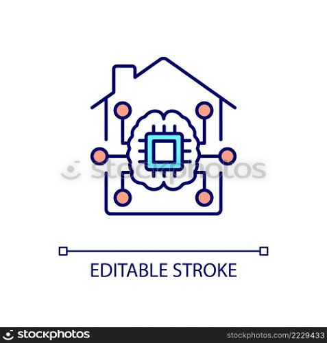 Home automation RGB color icon. Smart devices. Remote control. Iot products. Innovative household system. Isolated vector illustration. Simple filled line drawing. Editable stroke. Arial font used. Home automation RGB color icon