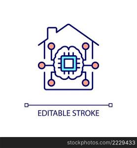 Home automation RGB color icon. Smart devices. Remote control. Iot products. Innovative household system. Isolated vector illustration. Simple filled line drawing. Editable stroke. Arial font used. Home automation RGB color icon
