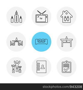 home , awards , furniture , house hold , positions , saw , bed , medal , coutch , lamp , globe , icon, vector, design, flat, collection, style, creative, icons