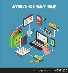 Home bank and personal finance concept with isometric accounting and investments icons vector illustration. Home Bank Isometric