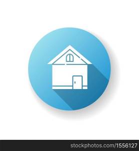 Home blue flat design long shadow glyph icon. House front. Small business. Store exterior. Residential construction. Real estate. Building for dwelling. Silhouette RGB color illustration. Home blue flat design long shadow glyph icon