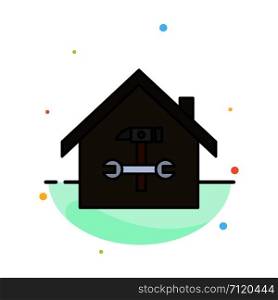 Home, Building, Construction, Repair, Hammer, Wrench Abstract Flat Color Icon Template