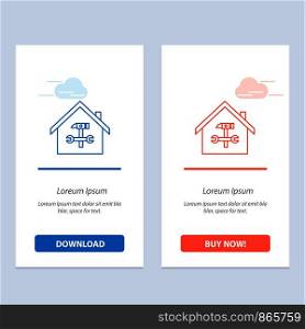 Home, Building, Construction, Repair, Hammer, Wrench Blue and Red Download and Buy Now web Widget Card Template