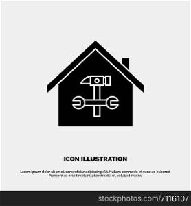 Home, Building, Construction, Repair, Hammer, Wrench solid Glyph Icon vector