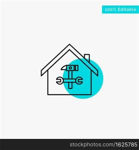 Home, Building, Construction, Repair, Hammer, Wrench turquoise highlight circle point Vector icon