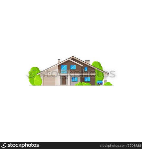 Home building, residential modern house icon, vector town village and real estate apartment. House home flat exterior, isolated residential property or city urban architecture, townhouse mansion villa. Home building, residential modern house icon