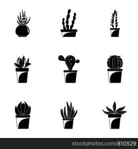 Home cacti icon set. Simple set of 9 home cacti vector icons for web design on white background. Home cacti icon set, simple style
