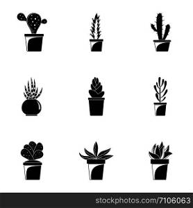 Home cactus icon set. Simple set of 9 home cactus vector icons for web design on white background. Home cactus icon set, simple style
