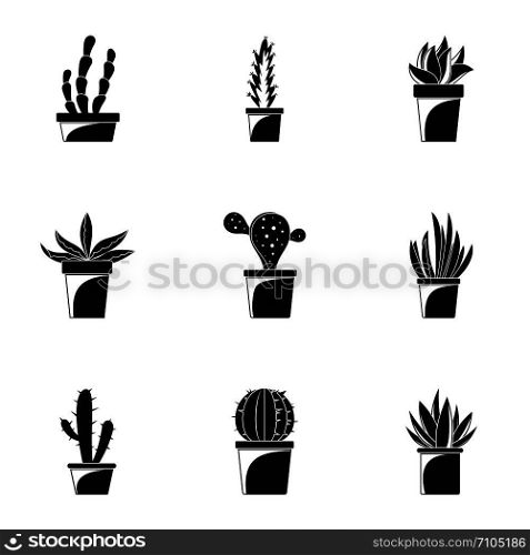 Home cactus pot icon set. Simple set of 9 home cactus pot vector icons for web design on white background. Home cactus pot icon set, simple style