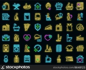 Home care services icons set outline vector. Old senior. Nurse people. Home care services icons set vector neon