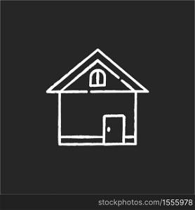 Home chalk white icon on black background. House front. Small business. Store exterior. Residential construction. Real estate. Private suburb property. Isolated vector chalkboard illustration. Home chalk white icon on black background