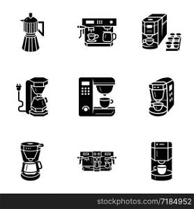 Home coffee machine icon set. Simple set of 9 home coffee machine vector icons for web design isolated on white background. Home coffee machine icon set, simple style
