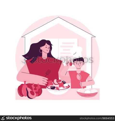 Home cooking abstract concept vector illustration. Cook at home, online easy food recipes, family time activity, homemade traditional meal, cooking TV show, healthy eating habit abstract metaphor.. Home cooking abstract concept vector illustration.