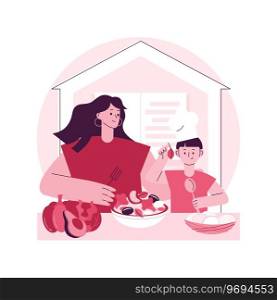 Home cooking abstract concept vector illustration. Cook at home, online easy food recipes, family time activity, homemade traditional meal, cooking TV show, healthy eating habit abstract metaphor.. Home cooking abstract concept vector illustration.