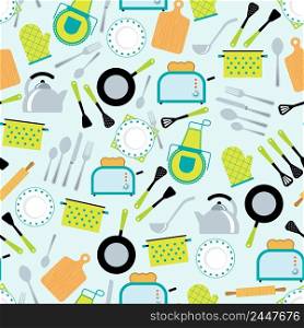 Home cooking kitchen accessories tools  gear and utensils decorative seamless wrap paper tileable pattern abstract vector illustration. Cooking accessories seamless pattern
