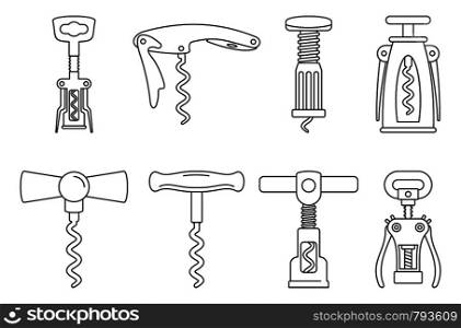 Home corkscrew icon set. Outline set of home corkscrew vector icons for web design isolated on white background. Home corkscrew icon set, outline style