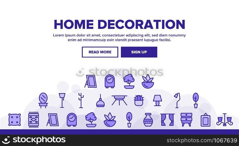 Home Decoration Landing Web Page Header Banner Template Vector. Chandelier And Lamp Lighting Equipment House Decoration Illustration. Home Decoration Landing Header Vector