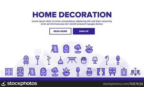 Home Decoration Landing Web Page Header Banner Template Vector. Chandelier And Lamp Lighting Equipment House Decoration Illustration. Home Decoration Landing Header Vector
