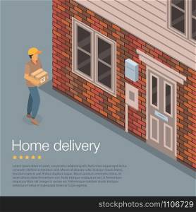 Home delivery concept background. Isometric illustration of home delivery vector concept background for web design. Home delivery concept background, isometric style