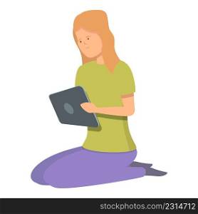 Home digital reading icon cartoon vector. Online read. Student education. Home digital reading icon cartoon vector. Online read