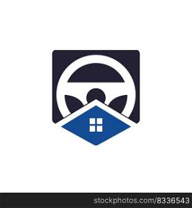 Home drive vector logo design template. Steering wheel and house symbol or icon. 