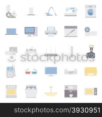 Home electrical appliances color flat icon set vector graphic illustration. Home electrical appliances color flat icon set