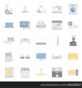 Home electrical appliances color flat icon set vector graphic illustration. Home electrical appliances color flat icon set
