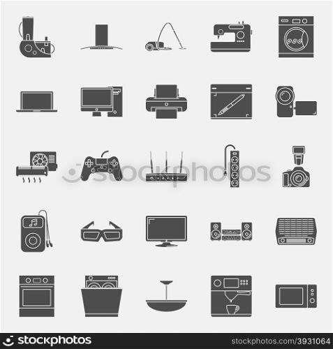 Home electrical appliances silhouettes icon set. Home electrical appliances silhouettes icon set vector graphic illustration