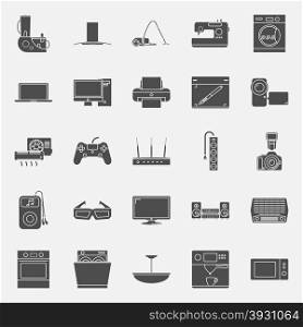Home electrical appliances silhouettes icon set. Home electrical appliances silhouettes icon set vector graphic illustration