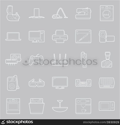 Home electrical appliances thin lines icon set vector graphic illustration. Home electrical appliances thin lines icon set
