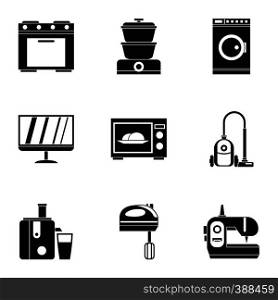Home electronics icons set. Simple illustration of 9 home electronics vector icons for web. Home electronics icons set, simple style
