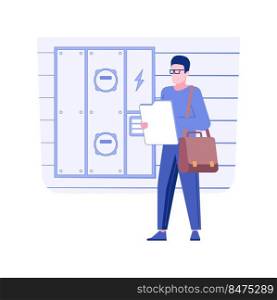 Home energy auditor isolated concept vector illustration. Professional inspector deals with home energy audit, private house monitoring process, property control service vector concept.. Home energy auditor isolated concept vector illustration.