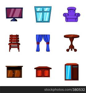 Home environment icons set. Cartoon illustration of 9 home environment vector icons for web. Home environment icons set, cartoon style