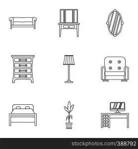 Home environment icons set. Outline illustration of 9 home environment vector icons for web. Home environment icons set, outline style
